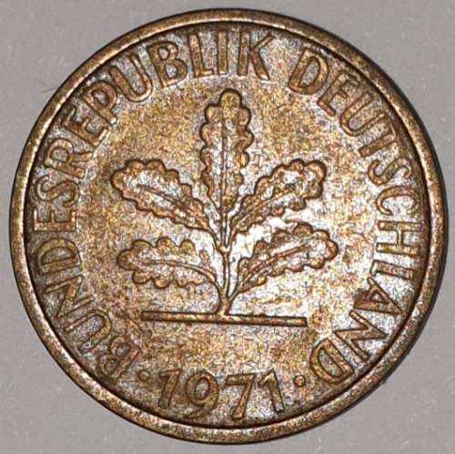 1971 F - 5 PFENNIG - FIVE PFENNIG - GERMANY - FEDERAL REPUBLIC - (Brass Clad Steel)
